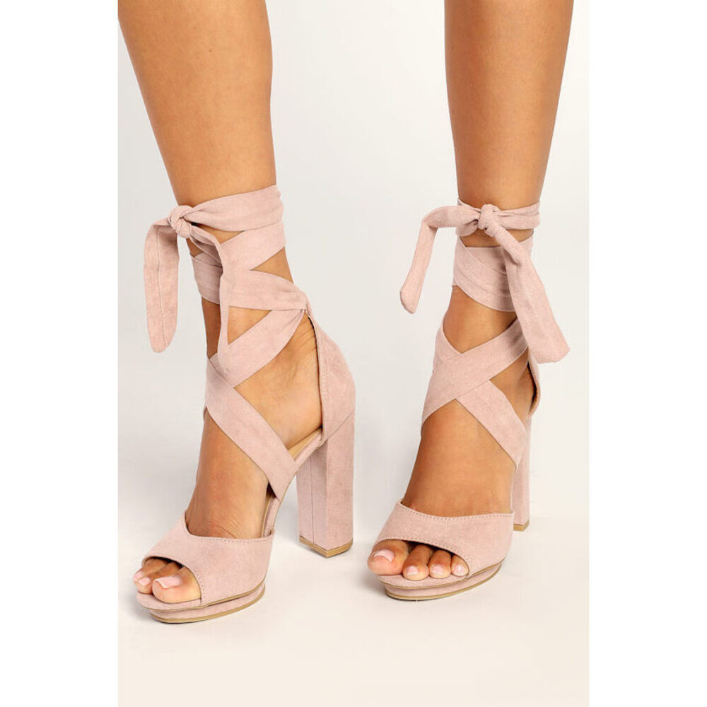 Lulus Dorian Blush Suede Lace-up Platform Heels Pink - Size 9